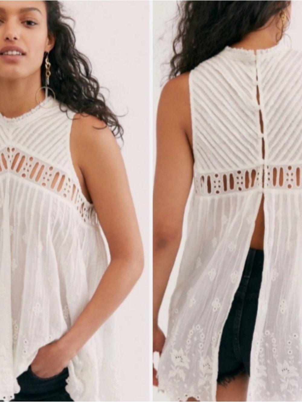 Free People Cream Sleeveless Eyelet Tunic Top - Picture 2 of 7